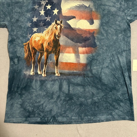 The Mountain Tie Dye Horse Eagle Wolf American Flag Graphic T-Shirt Blue Men 2XL - Picture 4 of 12
